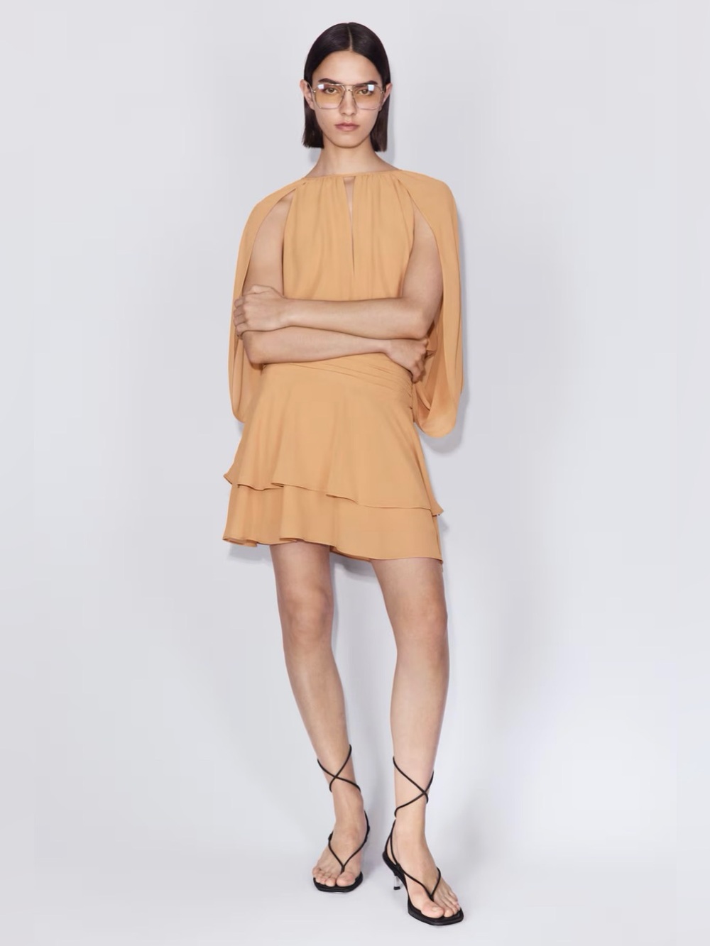 Cape detail chiffon dress